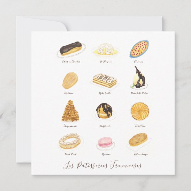 Cartão Les Pâtisserie Françaises watercolor (Frente)