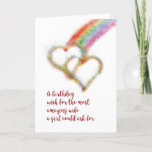 Cartão Lesbian Birthday Wish for Wife, Hearts, Rainbow<br><div class="desc">Wish your mate,  the most amazing wife a girl could ask for,  a happy birthday with this lgbt colorful greeting card that has a bright airbrush effect image of two interlocking hearts,  which have formed at the end of a rainbow.</div>