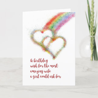 Cartão Lesbian Birthday Wish for Wife, Hearts, Rainbow