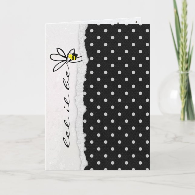 Cartão "let it be" quote-white polka dot flower and bee (Frente)