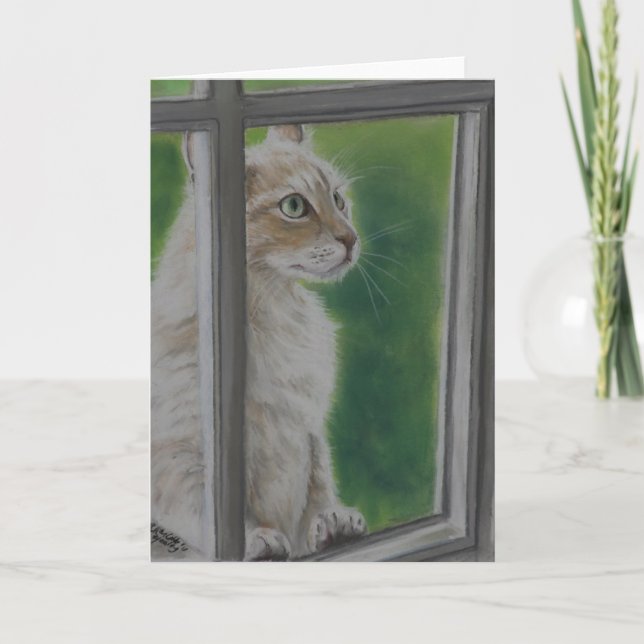 Cartão "Let Me In" cat art Greeting Card (Frente)