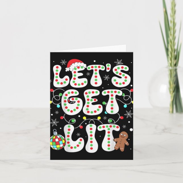 Cartão Let S Get Lit Funny Christmas Lights Xmas Pajamas  (Frente)