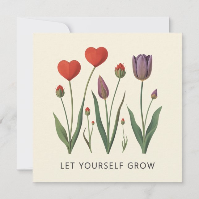 Cartão Let Yourself Grow Floral Heart Tulips Art (Frente)