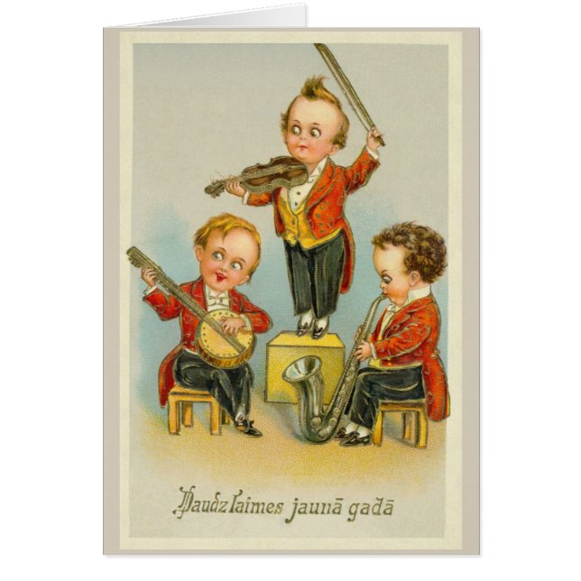 Cartão letão do feliz ano novo do vintage (Frente)