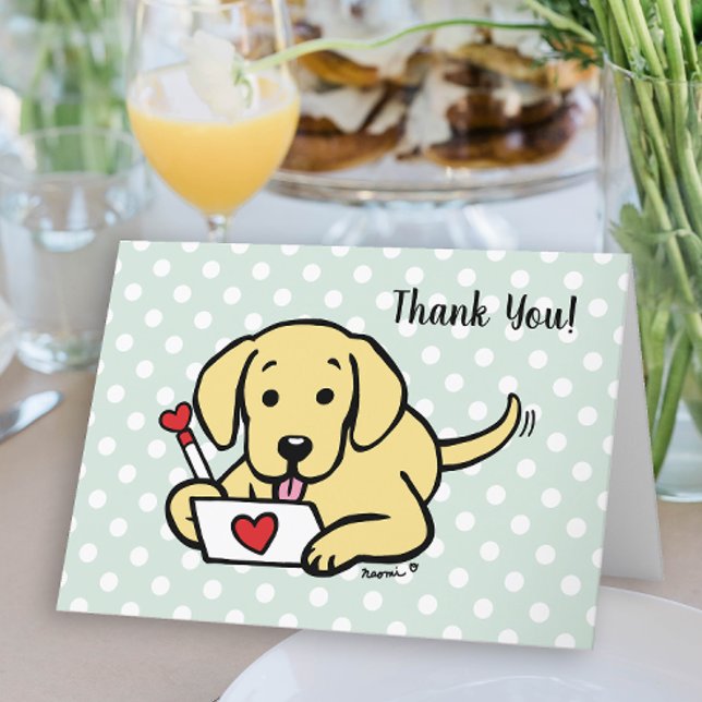 Cartão Letra Amarela Labrador Love Muito Obrigado (Yellow Labrador Love Letter Design Thank You Cards for Labrador Owners.  Cute Cartoon Style Art.)
