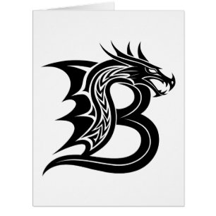 Cartão Letra B Estilizada com Dragão, Alfabeto de Dragão,