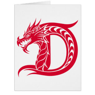 Cartão Letra D Estilizada com Dragão, Alfabeto de Dragão,