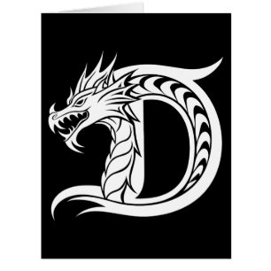 Cartão Letra D Estilizada com Dragão, Alfabeto de Dragão,