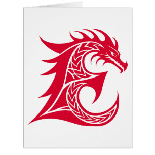 Cartão Letra E Estilizada com Dragão, Alfabeto de Dragão,