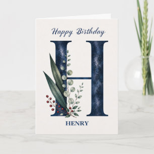 Cartão Letra H Aniversário para Ele Nome Personalizado Az