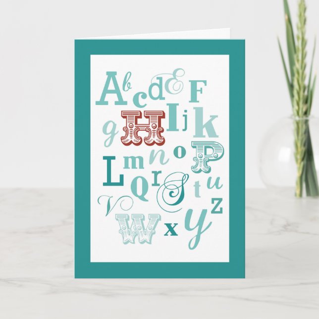 Cartão Letra H Nome inicial Alfabeto Aniversário Teal e V (Frente)