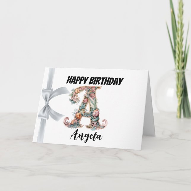 Cartão Letra monogramada "A" Feliz Aniversário (Frente)