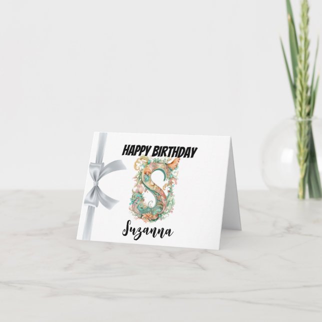 Cartão Letra monogramada "S" Feliz Aniversário (Frente)
