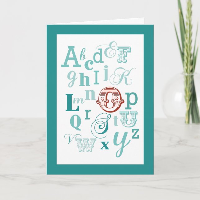 Cartão Letra O Nome Inicial Alfabeto Aniversário Teal e V (Frente)