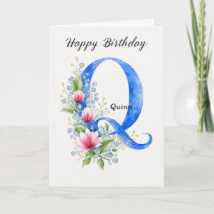 Cartão Letra Q Aniversário Nome Personalizado Monograma A