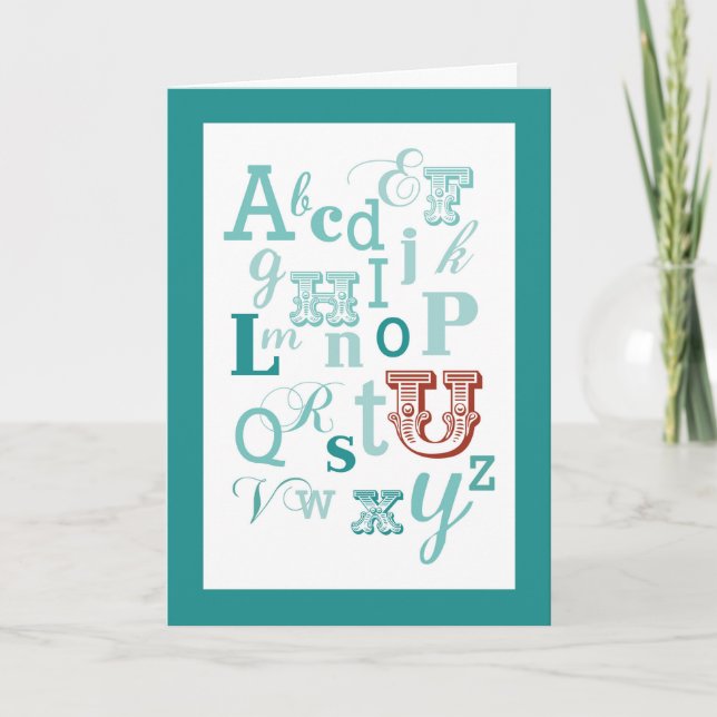 Cartão Letra U Nome inicial Alfabeto Aniversário Teal e V (Frente)