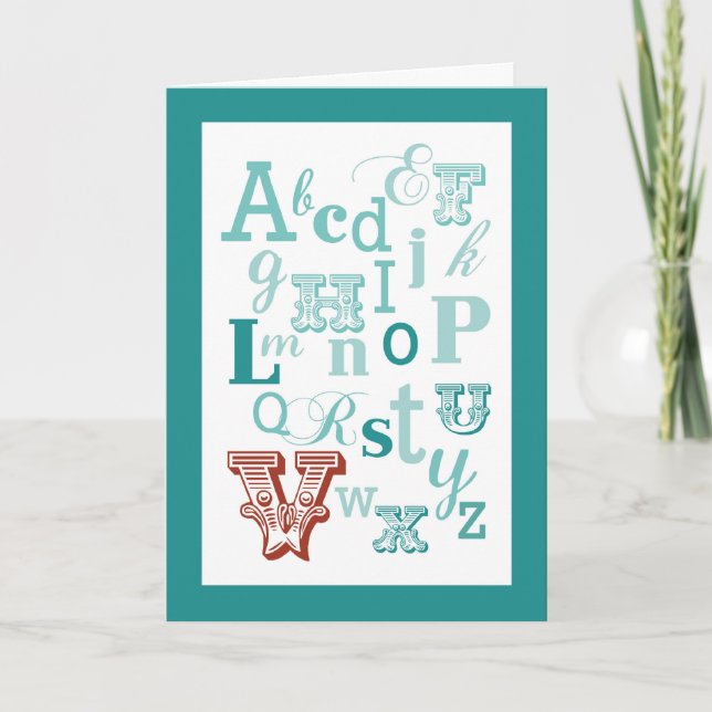 Cartão Letra V Nome inicial Alfabeto Aniversário Teal e V (Frente)