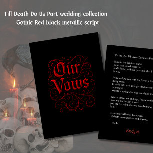 Cartão Letra Vow Gothic Red & Black Wedding - nossos voto