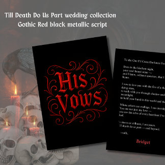 Cartão Letra Vow Gothic Red & Black Wedding - seus votos
