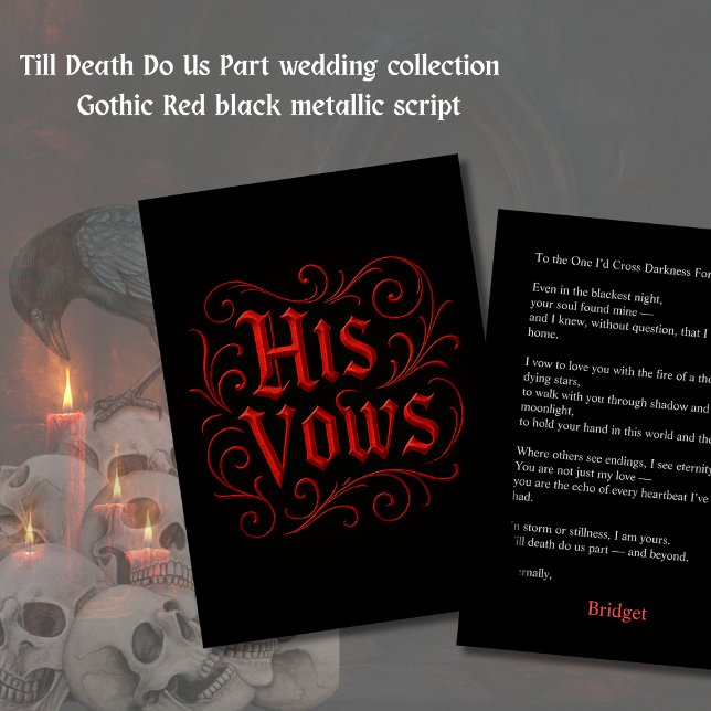 Cartão Letra Vow Gothic Red & Black Wedding - seus votos (Criador carregado)