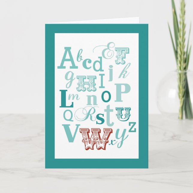 Cartão Letra W Nome inicial Alfabeto Aniversário Teal e V (Frente)