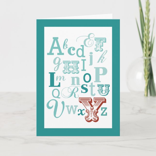 Cartão Letra Y Nome inicial Alfabeto Aniversário Teal e V (Frente)