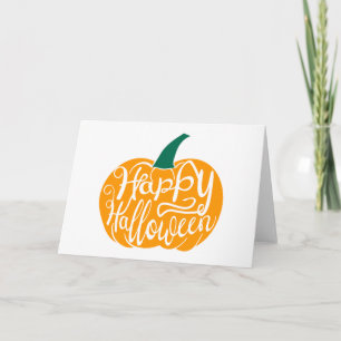 Cartão Letras Feliz Halloween em abóbora esculpida