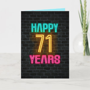 Cartão Letreiro de neon em tijolo para 71º aniversário