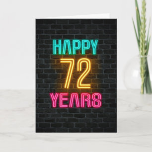 Cartão Letreiro de neon em tijolo para 72º aniversário