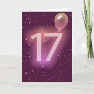 Cartão Letreiro Neon e Balão de Aniversário de 17 anos