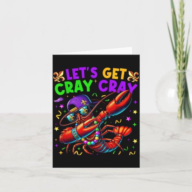Cartão Let's Get Cray Cray Mardi Gras Dabbing Crawfish Bo (Frente)