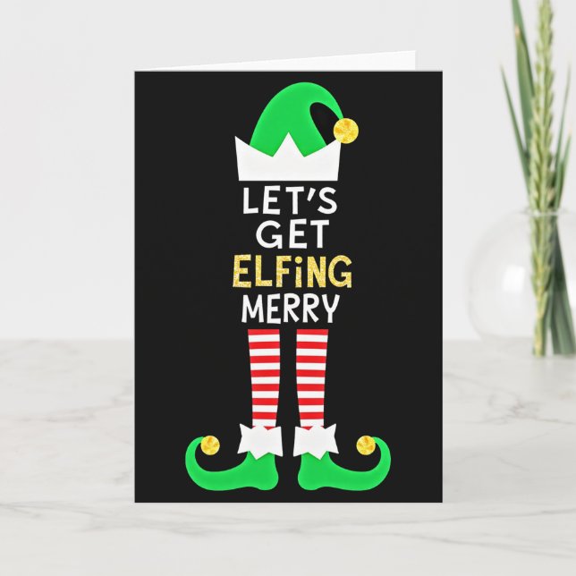 Cartão Lets Get Elfing Merry Funny Elf Christmas Card (Frente)