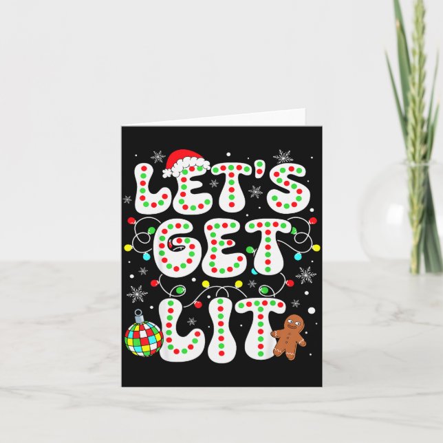 Cartão Let's Get Lit Funny Christmas Lights Xmas Pajamas  (Frente)