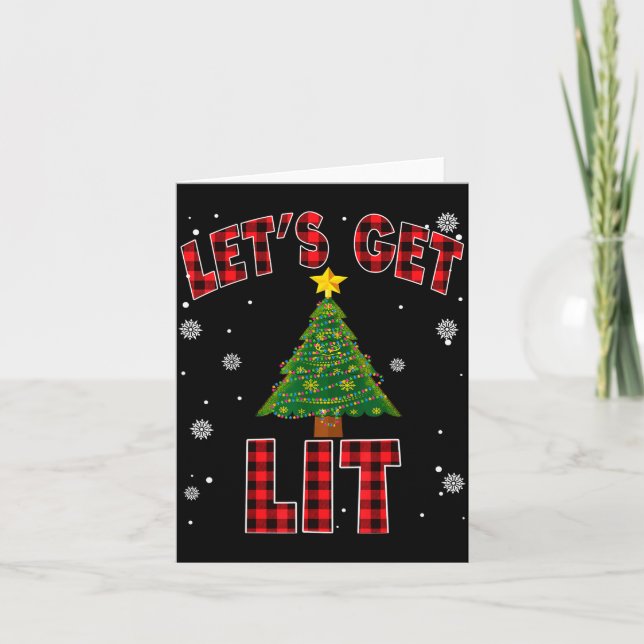Cartão Let's Get Lit Red Buffalo Plaid Christmas Pajama D (Frente)