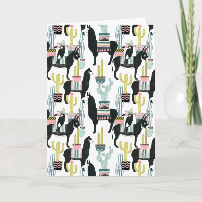 Cartão Let's Taco About Love | Llama & Donkey Pattern (Frente)