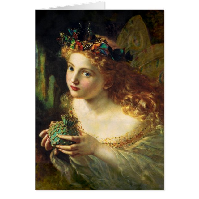 Cartão Leve o rosto justo da mulher, borboletas de fada (Frente)