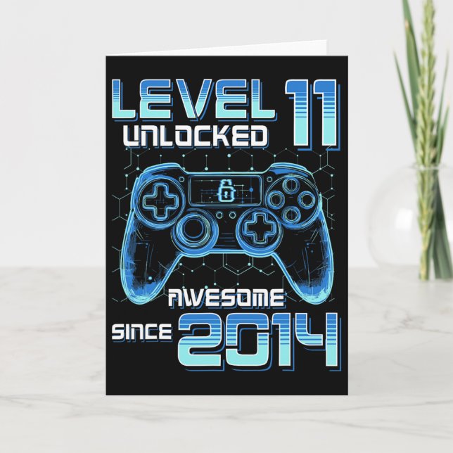 Cartão Level 11 Unlocked Video Game Party 11th Birthday G (Frente)
