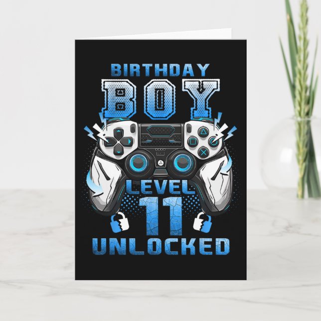 Cartão Level 11 Unlocked Video Gamer 11th Birthday Boys  (Frente)