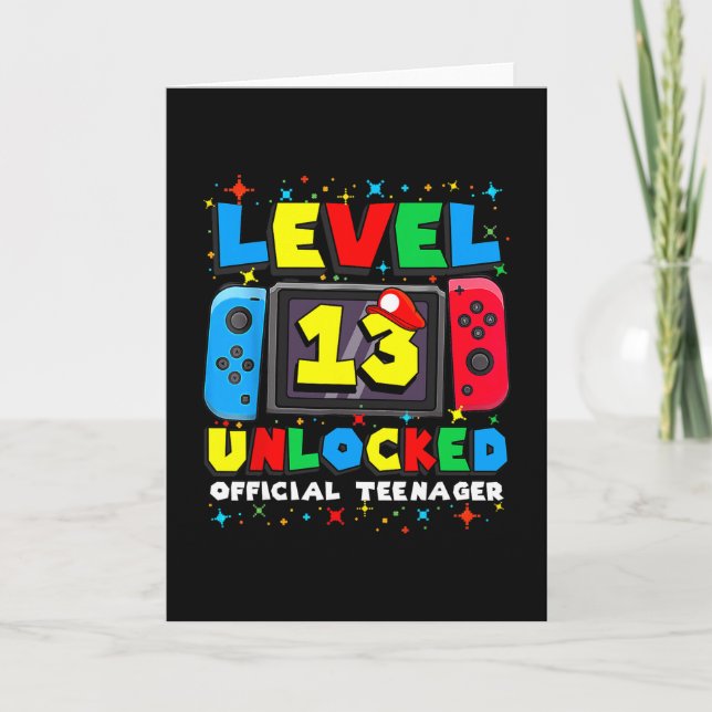 Cartão Level 13 Unlocked Gamer 13th Birthday Gift Video G (Frente)
