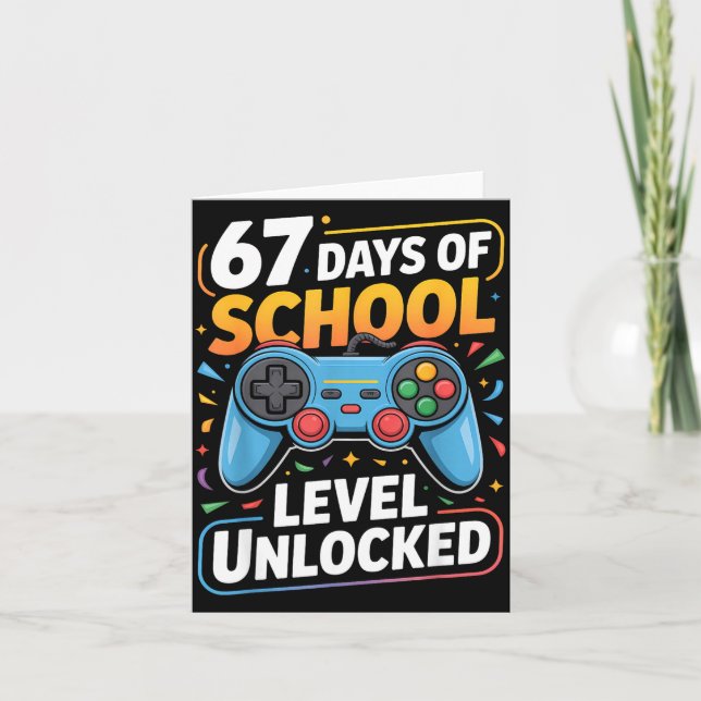 Cartão Level 67 Days Of School Unlocked Boys 67th Day Of  (Frente)