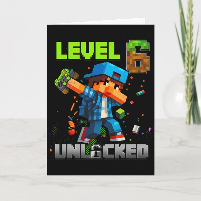 Cartão Level 6 Unlocked Funy Birthday Boy Pixel Gamer 6th (Frente)