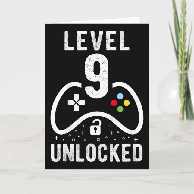 Cartão Level 9 Unlocked Video Game 9th Birthday Gift  (Frente)