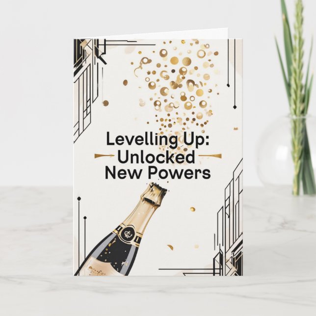Cartão Levelling Up Birthday Funny Gamer Champagne (Frente)