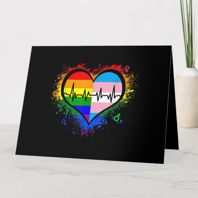 Cartão LGBT Pulsação EKG Camisa Gay Lésbica Transgênero L (Frente)