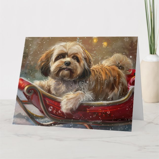 Cartão Lhasa Apso Cachorro Festivo (Frente)