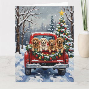 Cartão Lhasa Apso Caminhão Vermelho de Natal Feriado
