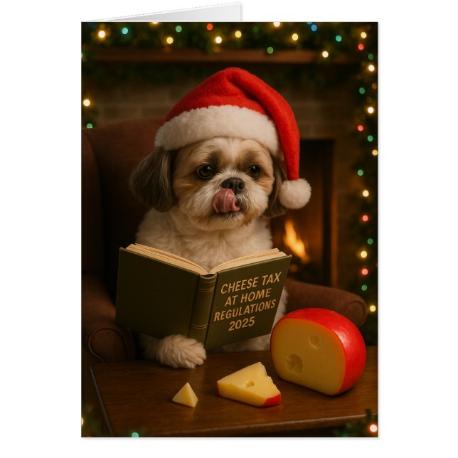 Cartão Lhasa Apso 'Cheese Tax' Christmas card (Frente)