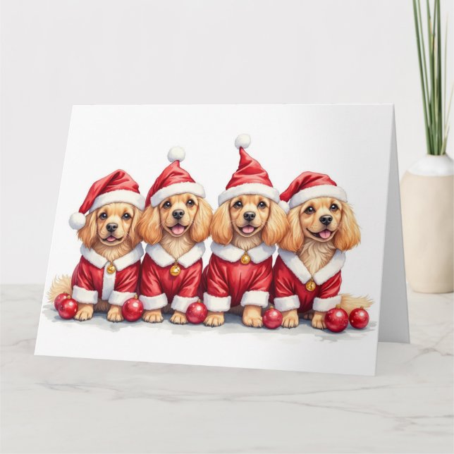 Cartão Lhasa Apso Christmas Dress Santa Hat (Frente)