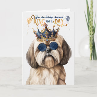 Cartão Lhasa Apso Dog King para um Dia de Aniversário Eng