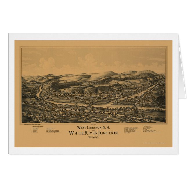Cartão Líbano ocidental, mapa panorâmico do NH - 1889 (Frente Horizontal)